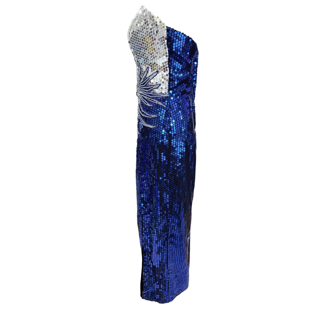 Alyce Designs 80's Sequin Gown Women Size 6 Blue Silver Vintage Beaded Starburst - Picture 6 of 16